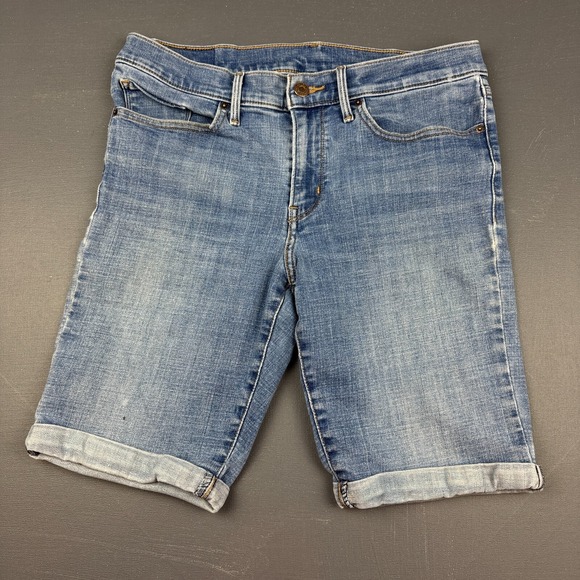 Levi's Bermuda Shorts Women's Medium 30 Denim Blue Cuffed Stretch Casual Summer - Picture 1 of 13
